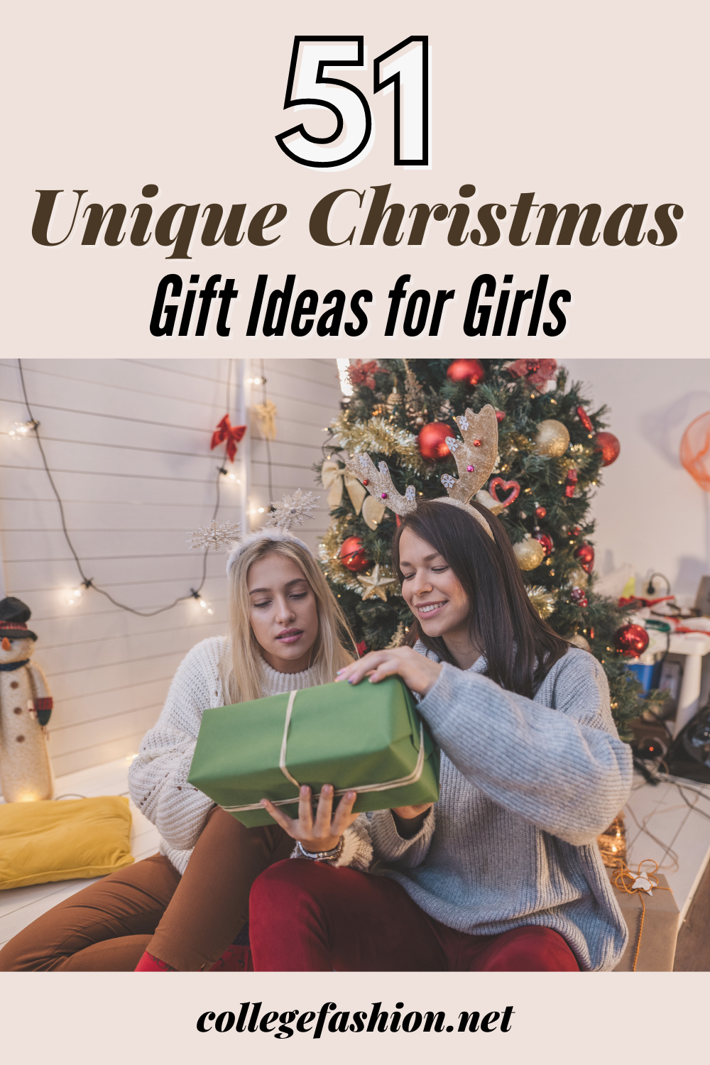 51 popular and unique Christmas gift ideas for girls - photo of two women opening a Christmas present