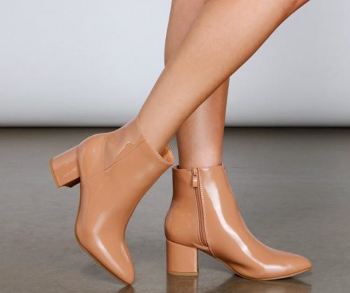 Tan Faux Patent Ankle Booties - cheap fall boots