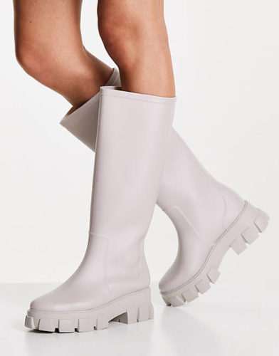 White Chunky Knee High Rain Boots with Thick Soles - cheap fall boots