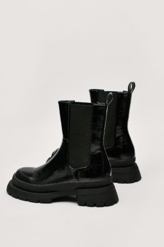 Patent Faux Leather High Chelsea Ankle Boots