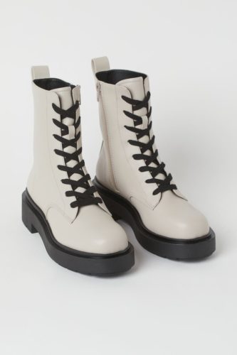 White Combat Boots with Black Laces and Soles