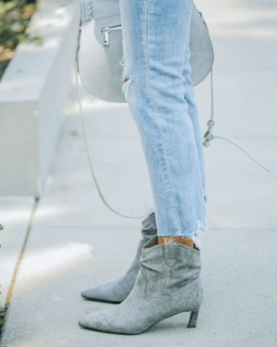 Faux Suede Scrunch Grey Booties with Tiny Heel - cheap fall boots