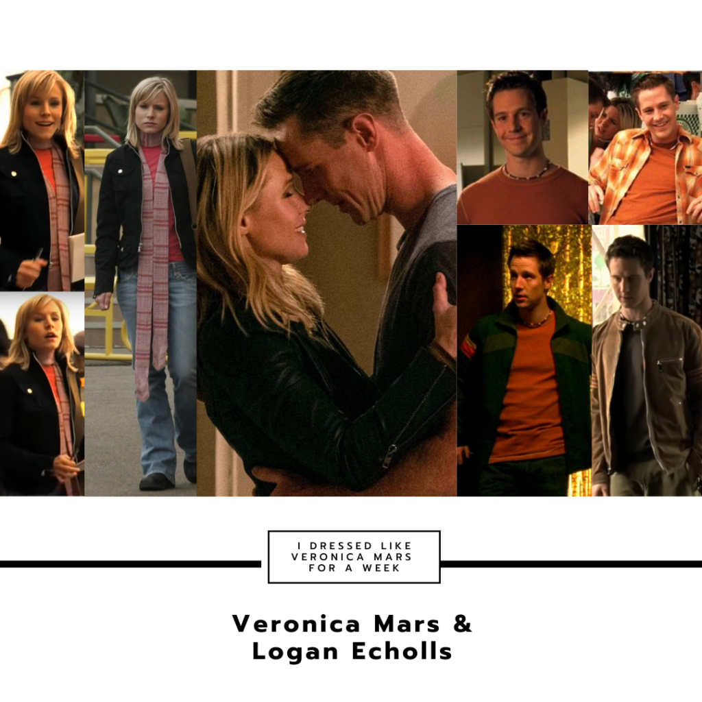 Collage of Veronica Mars and Logan's style together throughout the series