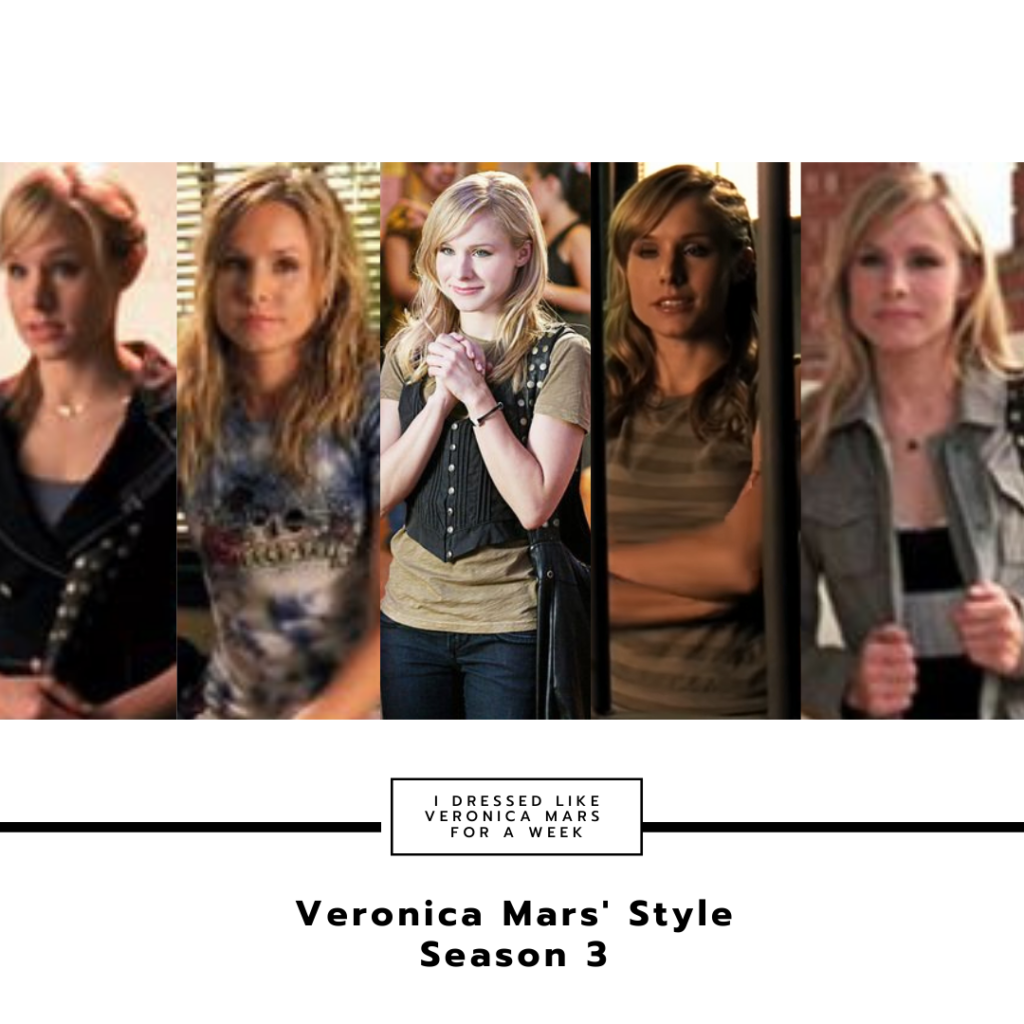 Collage of Veronica Mars outfits in season 3