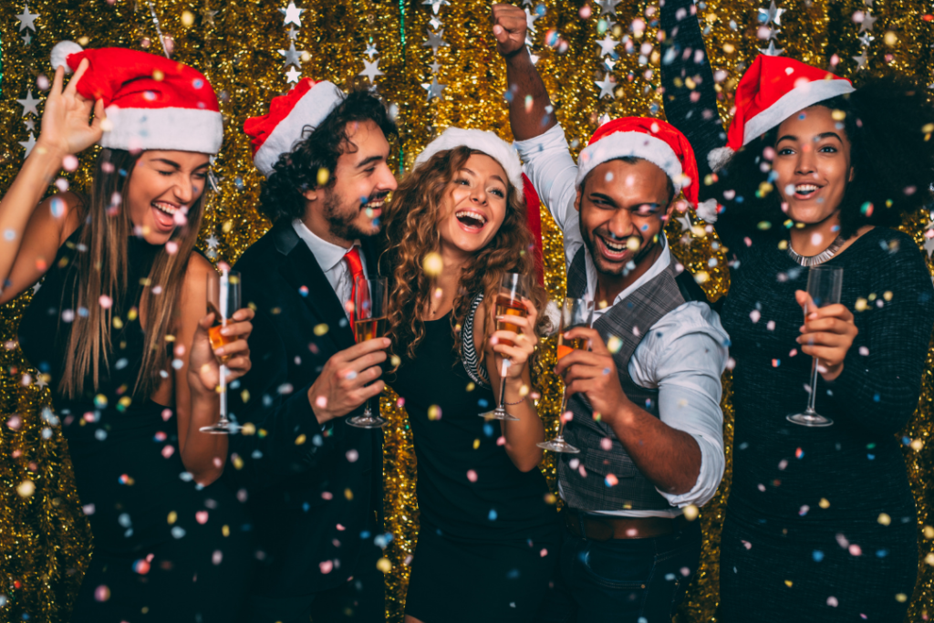 People celebrating at a Christmas party