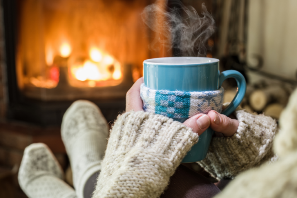 Cozy fireplace in winter