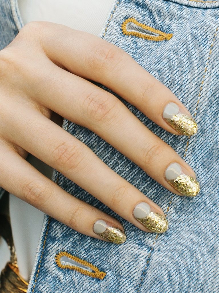 Gold glitter and gray nails from Paintbox nails
