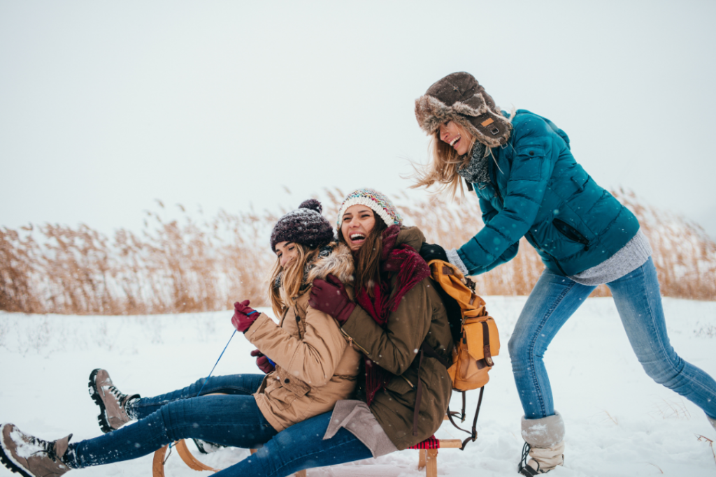 friends sledding