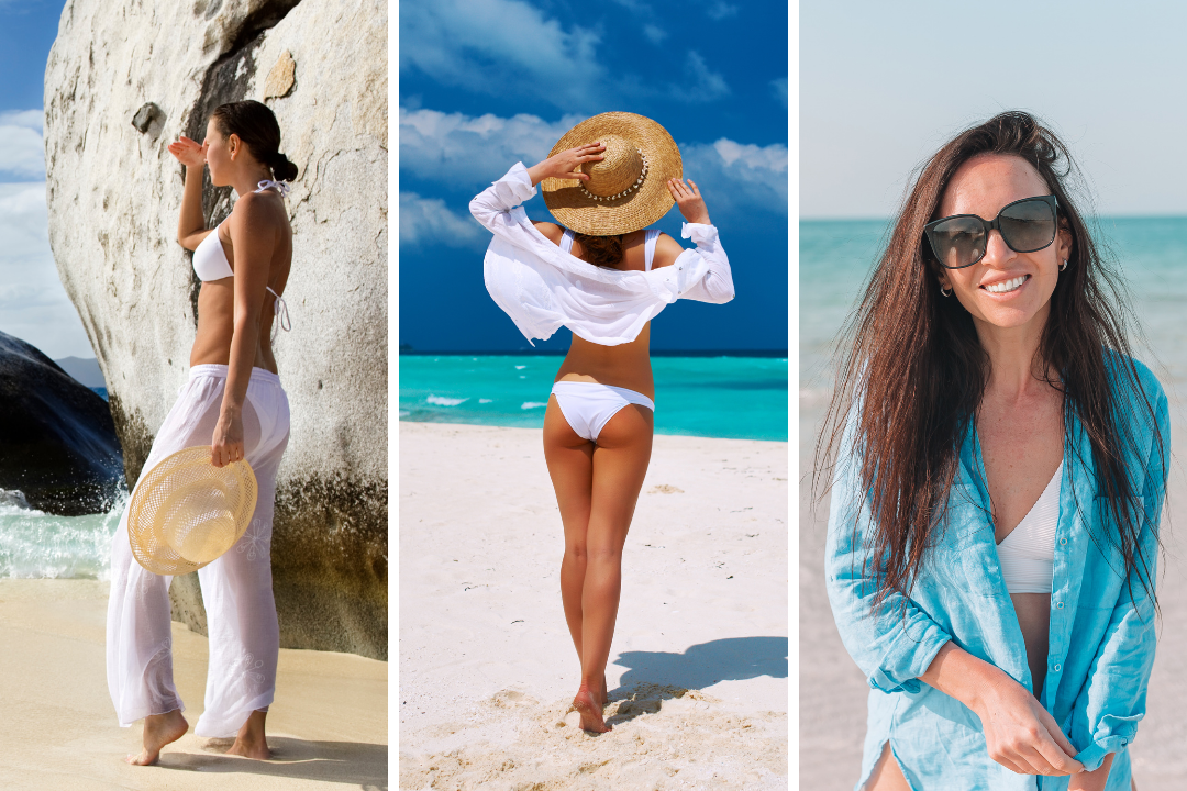 Woman in its white bikini