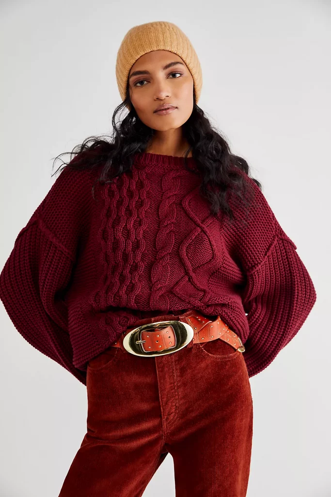 Chunky burgundy pullover sweater