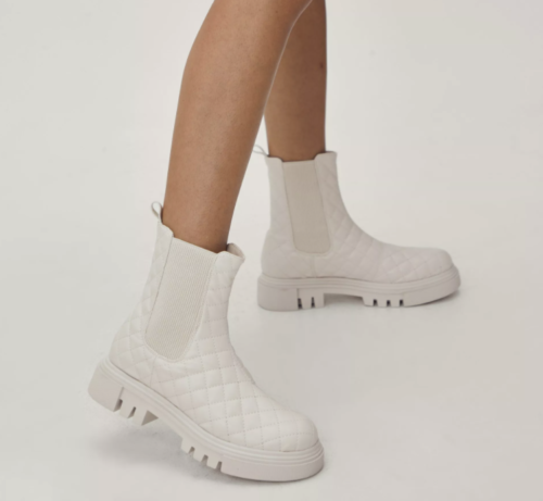 white quilted Chelsea boots 