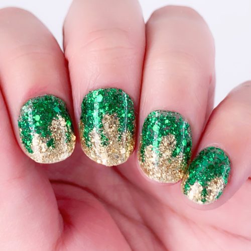 Emerald green and gold glitter manicure