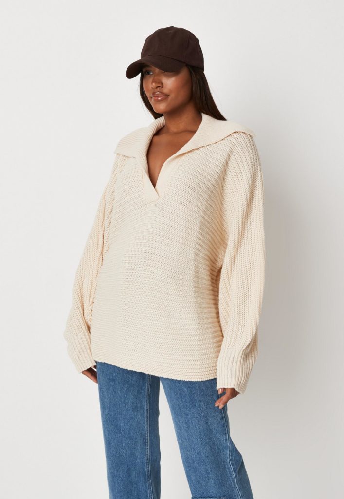Missguided cream oversized sweater with open neck