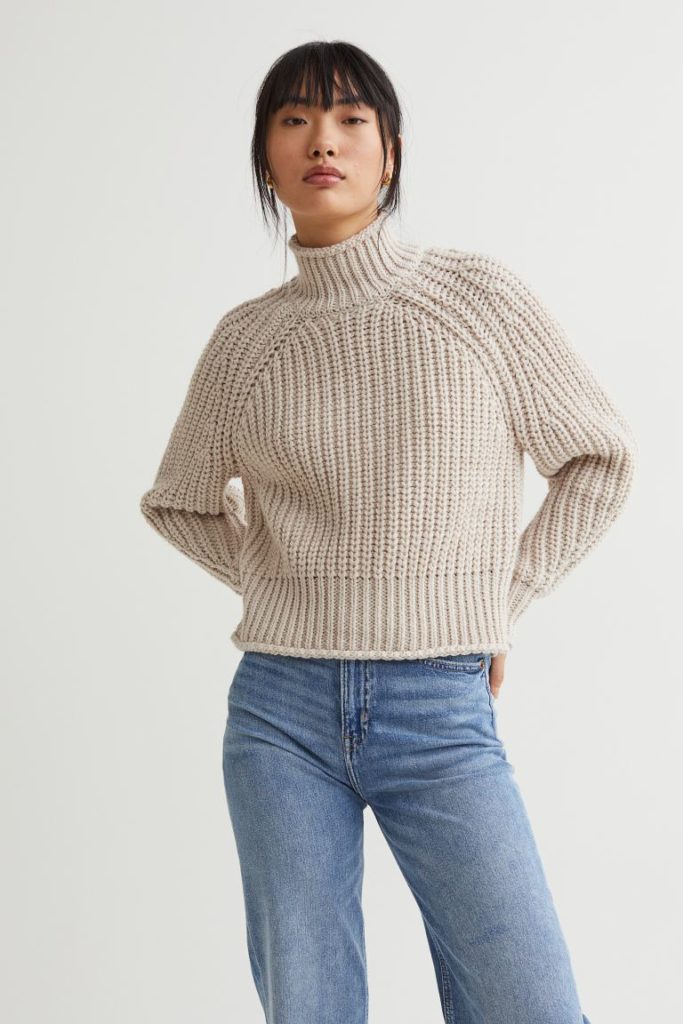 H&M beige cropped turtleneck Sweater