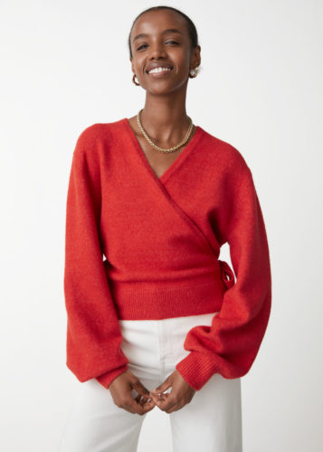 And Other Stories Wrap Sweater in red