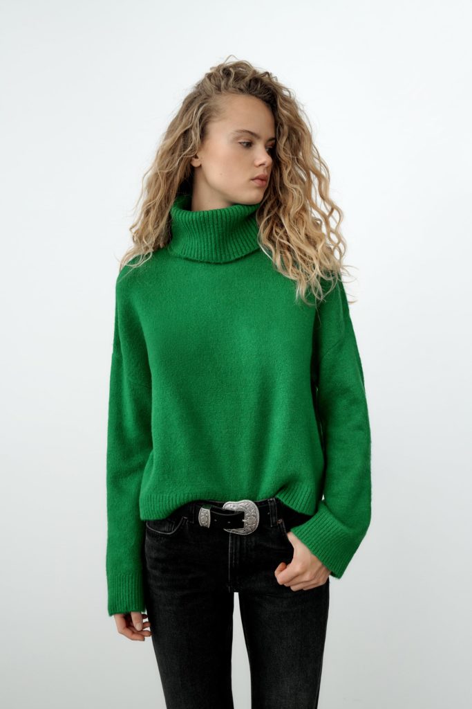 Kelley green turtleneck sweater from Zara