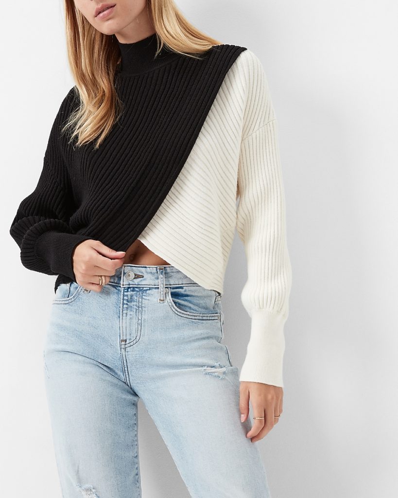 Express Color Block Sweater that's half black, half white
