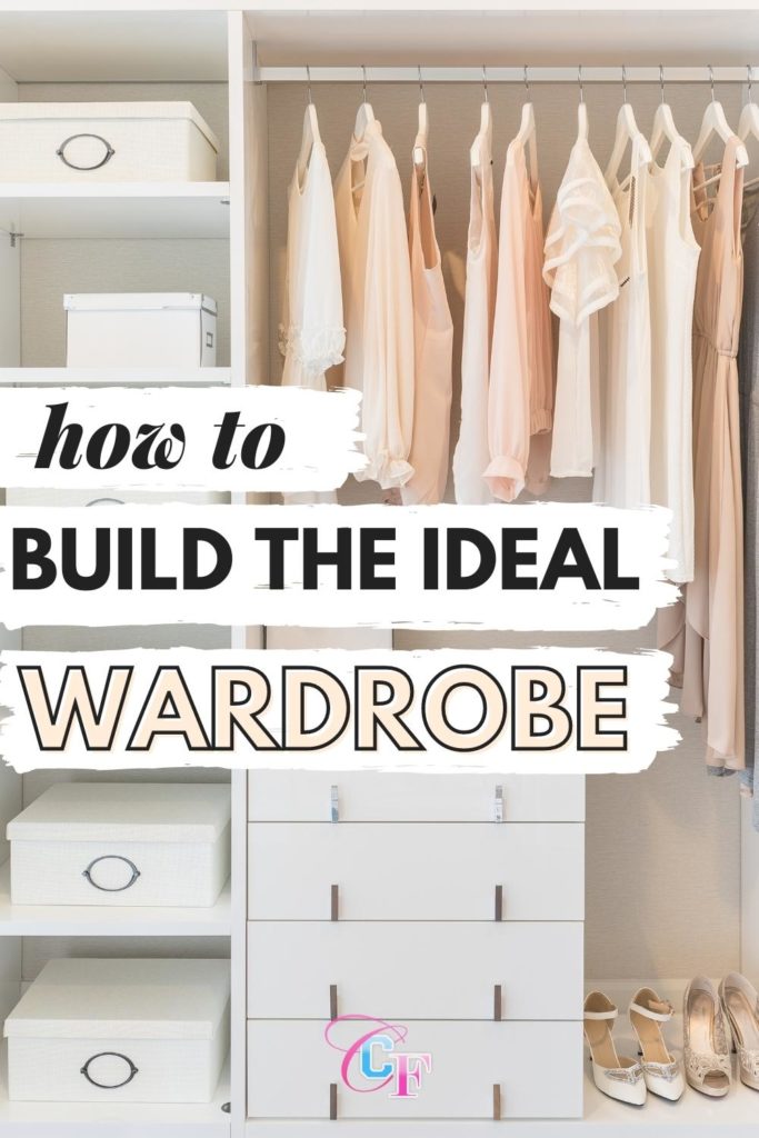 Header image for how to build a wardrobe with text overlaid on photo of an organized closet