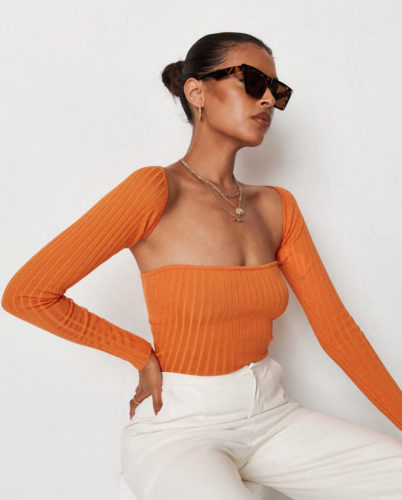 Missguided Orange Top with square neck and bolero sleeves