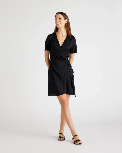 Quince LBD wrap style t-shirt mini dress in black