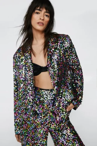 Rainbow Sequin Oversized Blazer