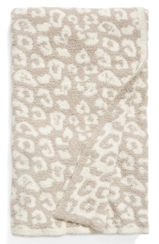 Barefoot dreams In the Wild leopard print blanket in taupe and cream