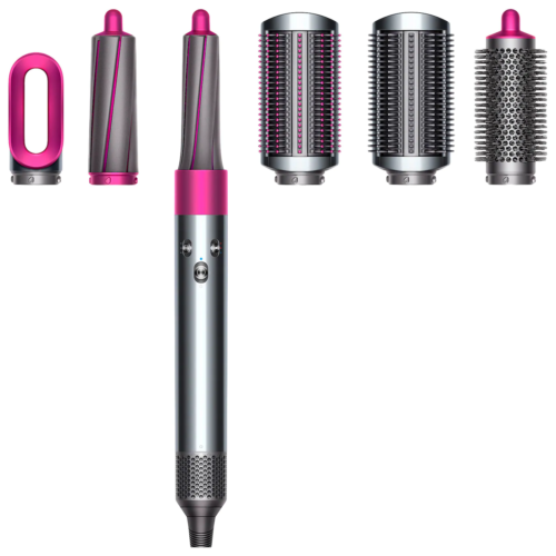 Dyson Airwrap styler in pink with three brush heads