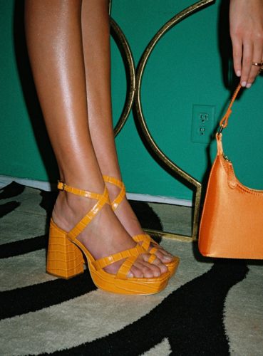 Princess Polly strappy Platform heels in snakeskin orange