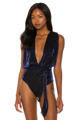 Revolve Metallic Bodysuit in midnight blue - new years eve fashion