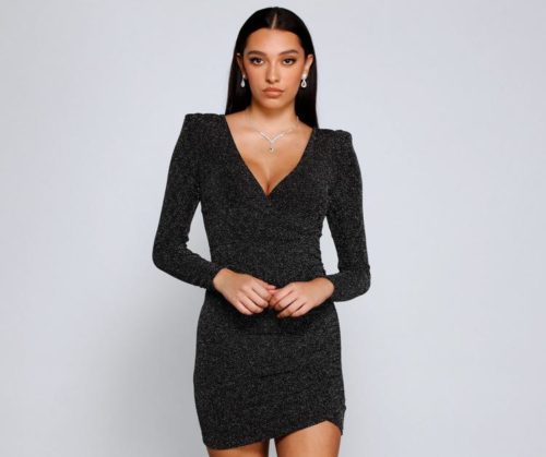 Windsor Glitter Mini Dress with long sleeves