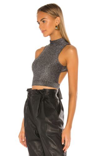 Revolve Open Back Crop Top in metallic grey