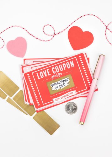 Photo of a scratch-off love coupon revealing the text Breakfast in Bed