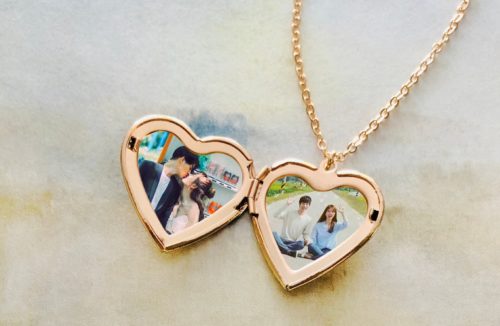 Custom locket necklace in rose gold with two photos inside