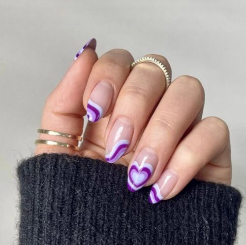 Purple heart swirl press-on nails from Etsy