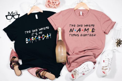 18th birthday friends TV show themed shirts in black and pink