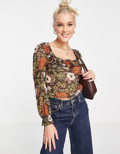 Asos Floral Frill Top with long sleeves