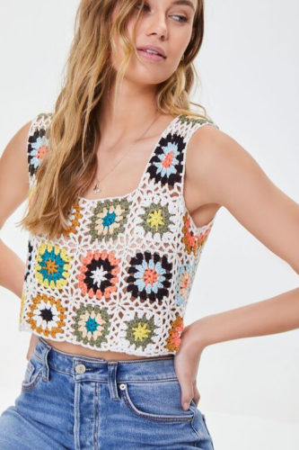 70s style clothing: Crochet Crop Top 