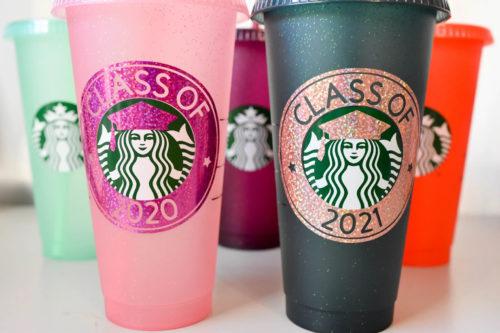 Grad Tumbler Cup with the starbucks logo and Class of 2021 printed on the outside