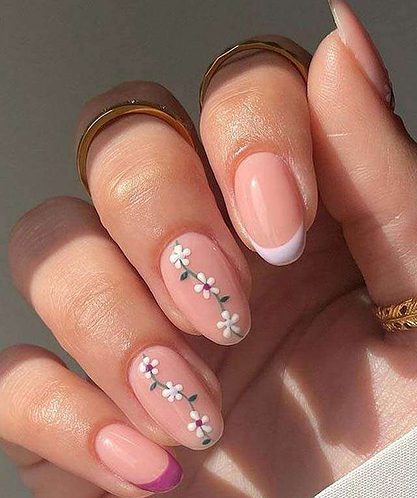 Peach Floral Nail Design