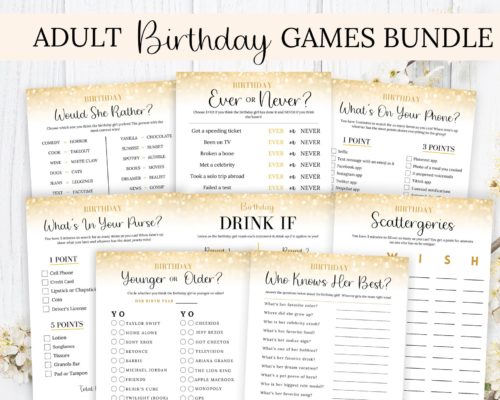 Adult birthday party game bundle from Etsy