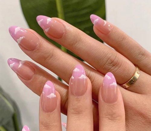 Cute manicure idea with nude nails featuring baby pink cloud tips