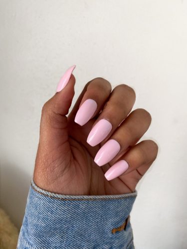 Coffin shaped baby pink nails from Etsy