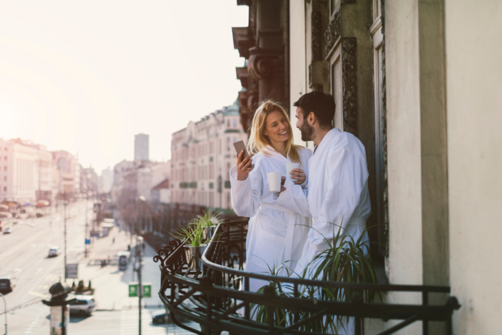 Couple at a hotel for an overnight getaway