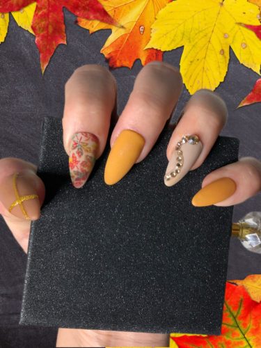 Fall nails with rhinestones from etsy