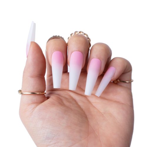 Light pink and white ombré long coffin shaped nails