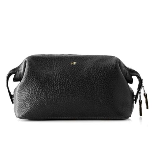 Mark and Graham travel pouch in black leather with monogram