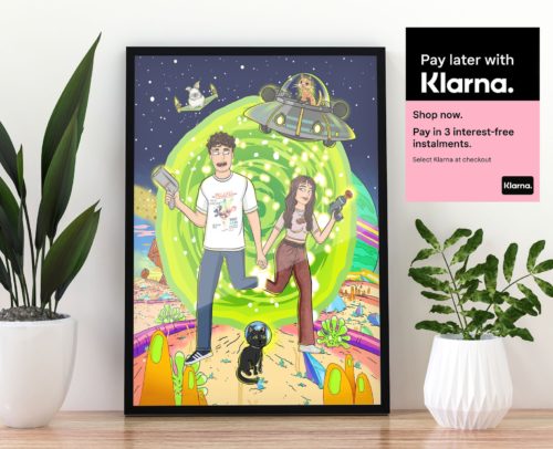 Custom Rick and Morty poster with a couple in the Rick and Morty universe