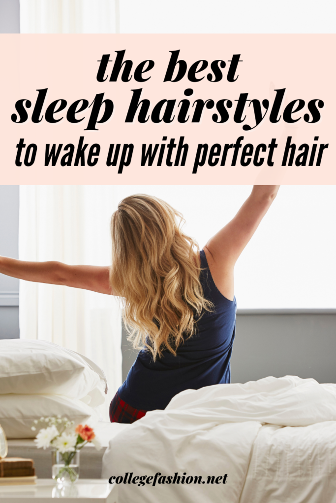 Best sleep hairstyles header with photo of woman stretching in the morning