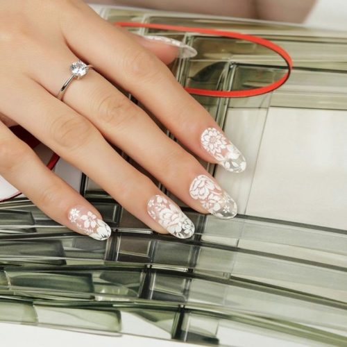 White floral lace nails
