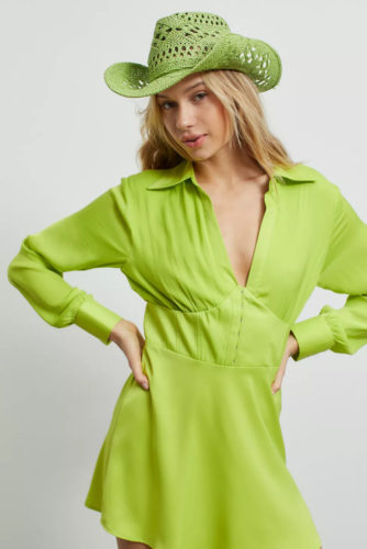 UO Green Corset Dress paired with a green cowboy hat